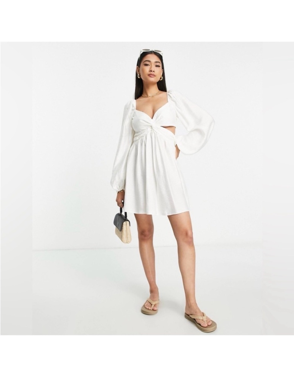 Topshop Twist Cut-Out Mini Tea Dress in Ivory